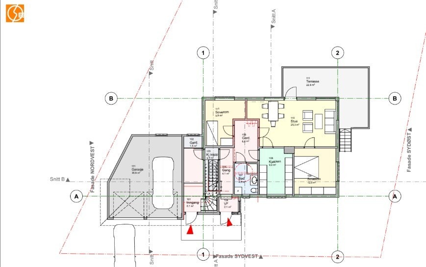 Arkitekt-tegnet plan Galleribilde