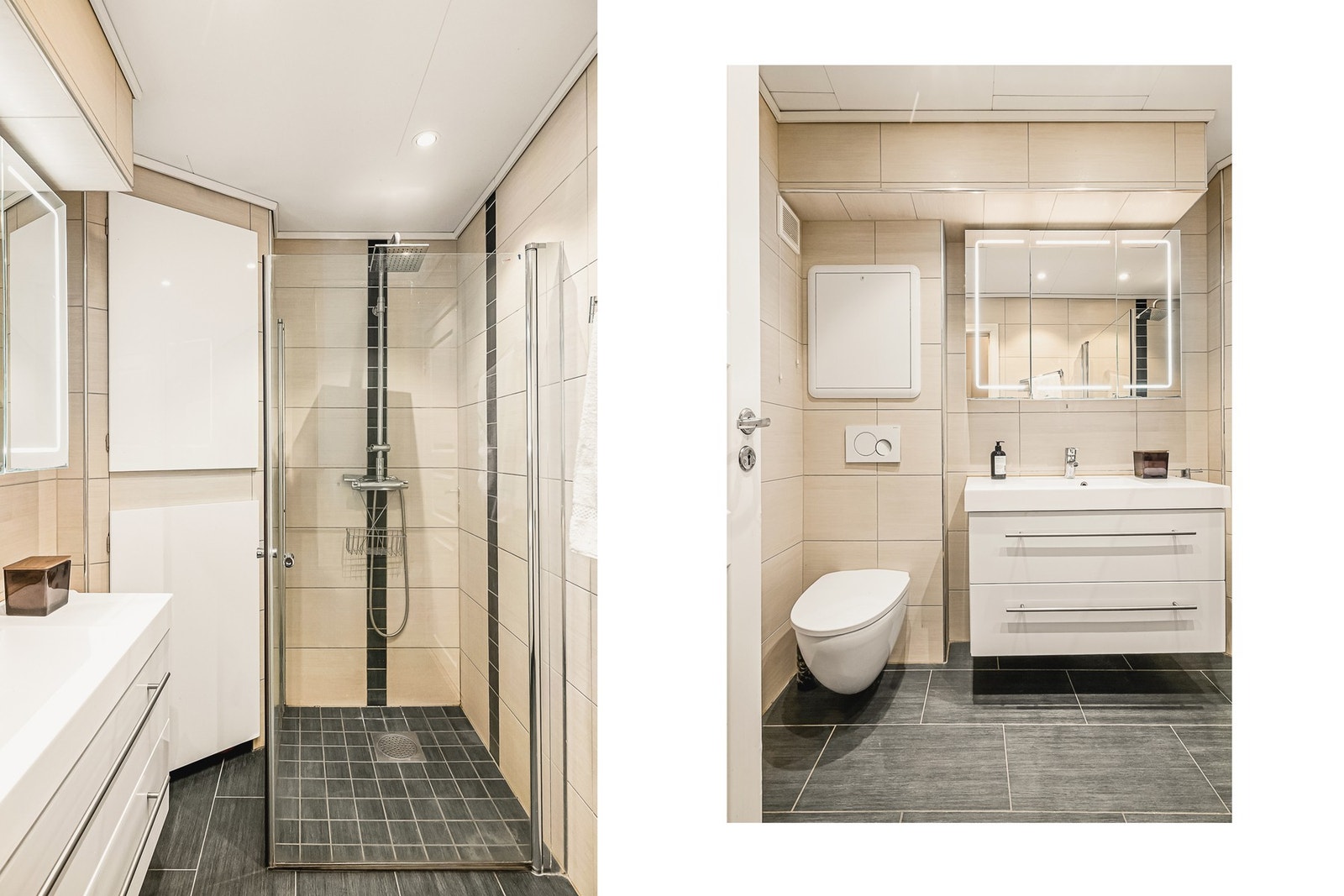 Inneholder servant, toalett, dusjhjørne, speil og belysning Galleribilde