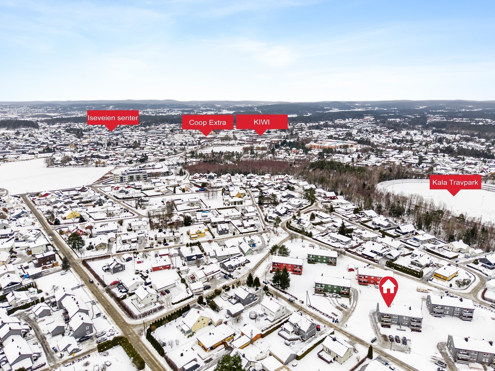 Leiligheten ligger i et etablert boligområde med kort vei til butikker og idrettsanlegg. Galleribilde