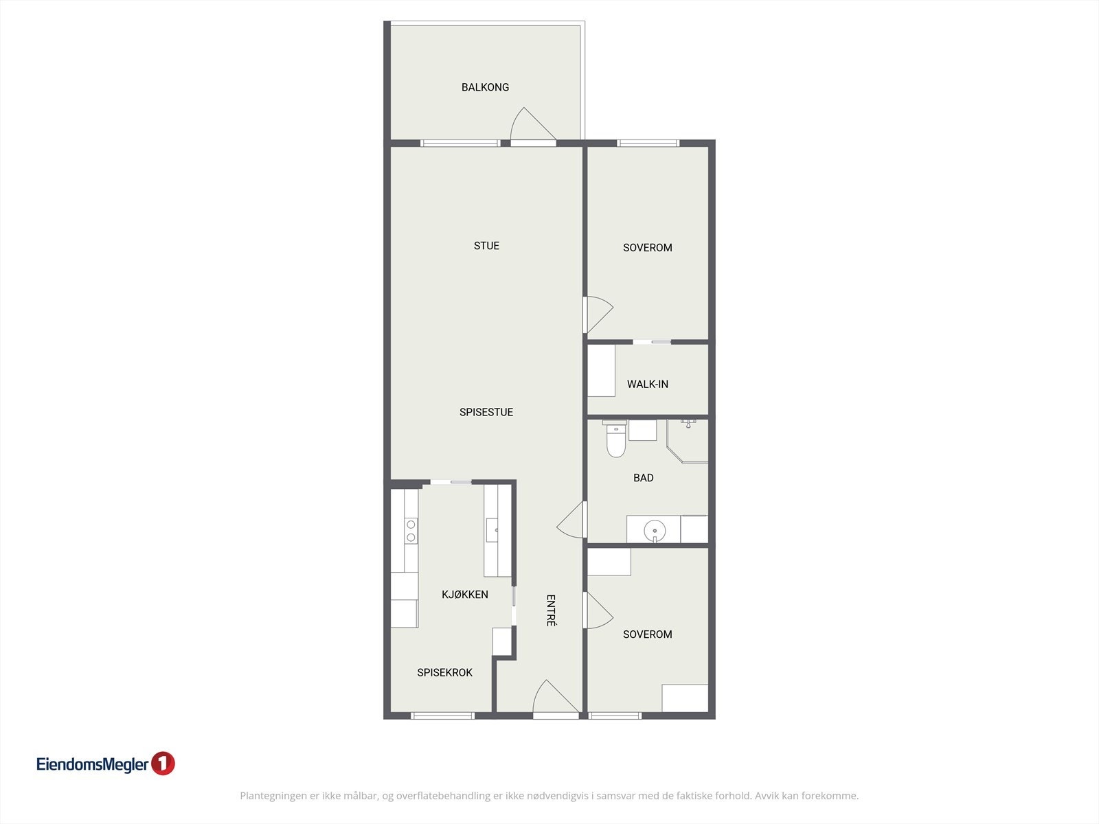 Leiligheten har en arealeffektiv og gjennomgående planløsning med to soverom og bod. Galleribilde