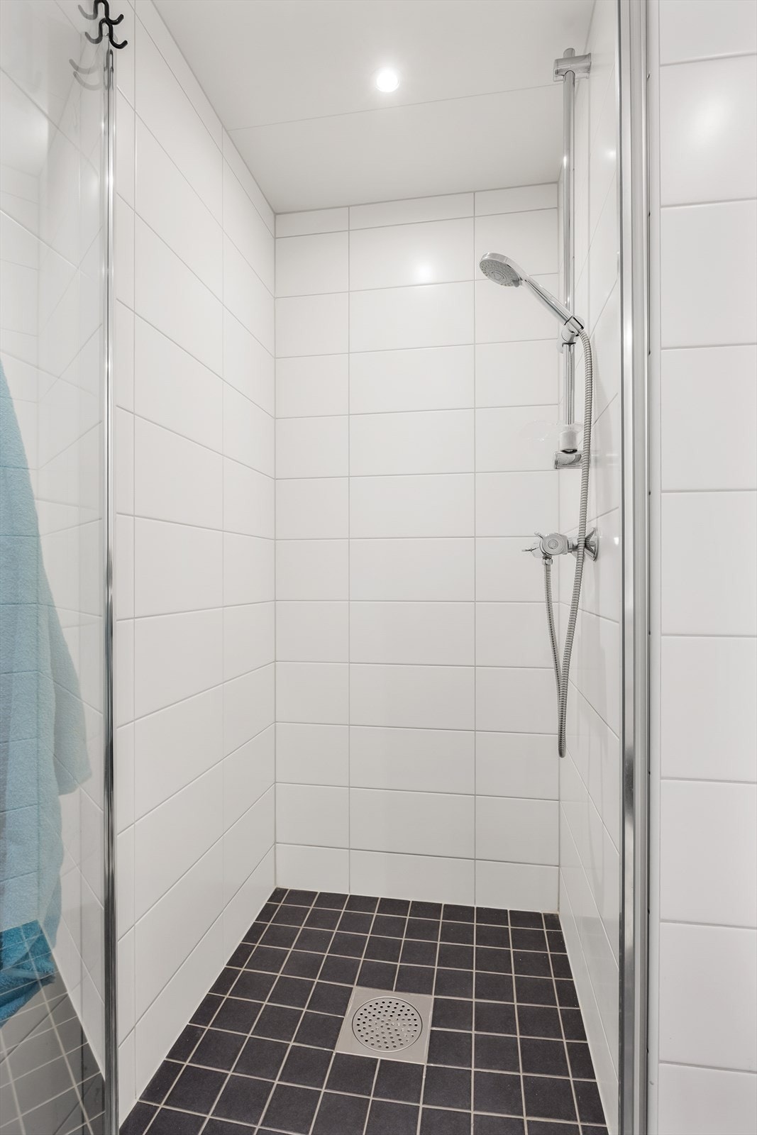 Dusjnisjen har glassdør som hindrer vannsprut ut i rommet. Galleribilde