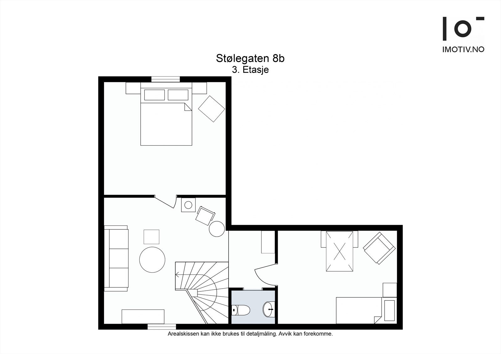 Plantegning 3. Etasje. Det gjøres oppmerksom på at innredning av loftsetasje ikke er omsøkt og godkjent. Se punkt om ferdigattest for mer informasjon. Galleribilde