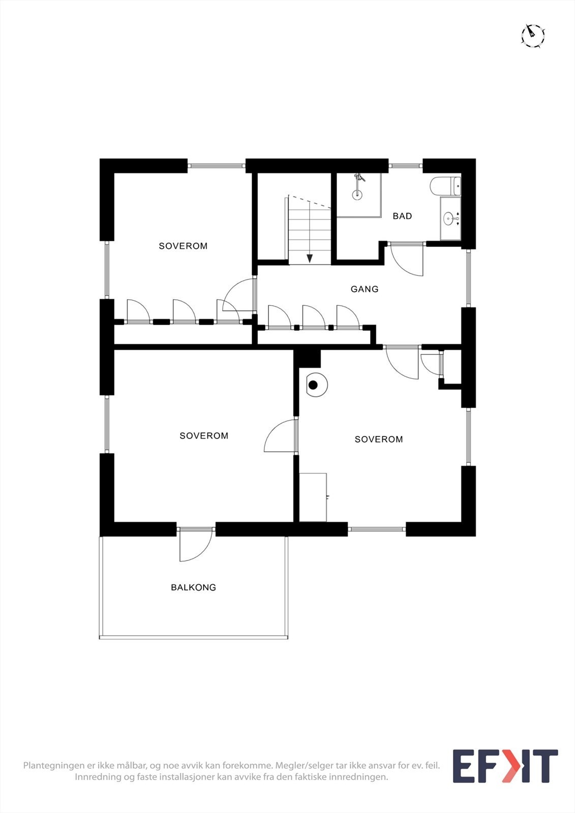 Andre etasje rommer tre soverom, bad og gang, med utgang til takterrasse. Galleribilde