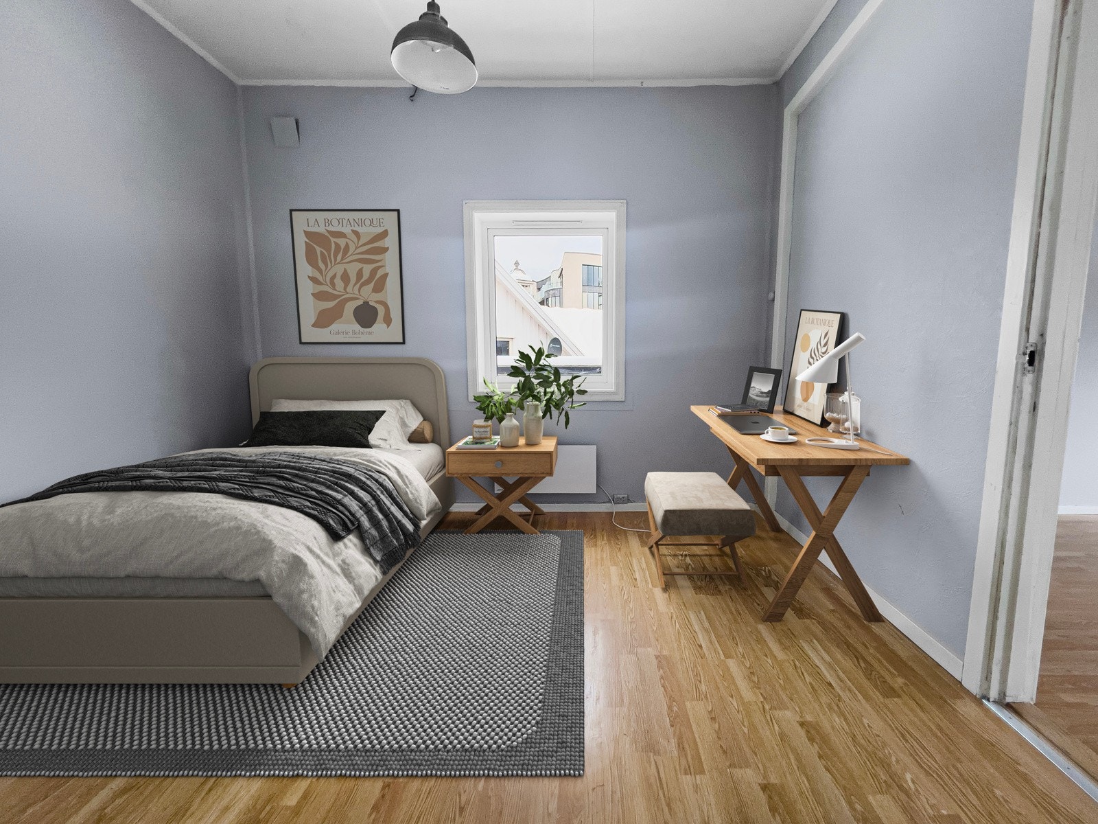 Digitalt stylet som soverom 3 for å vise potensial. Brukes i dag som spisestue. Galleribilde