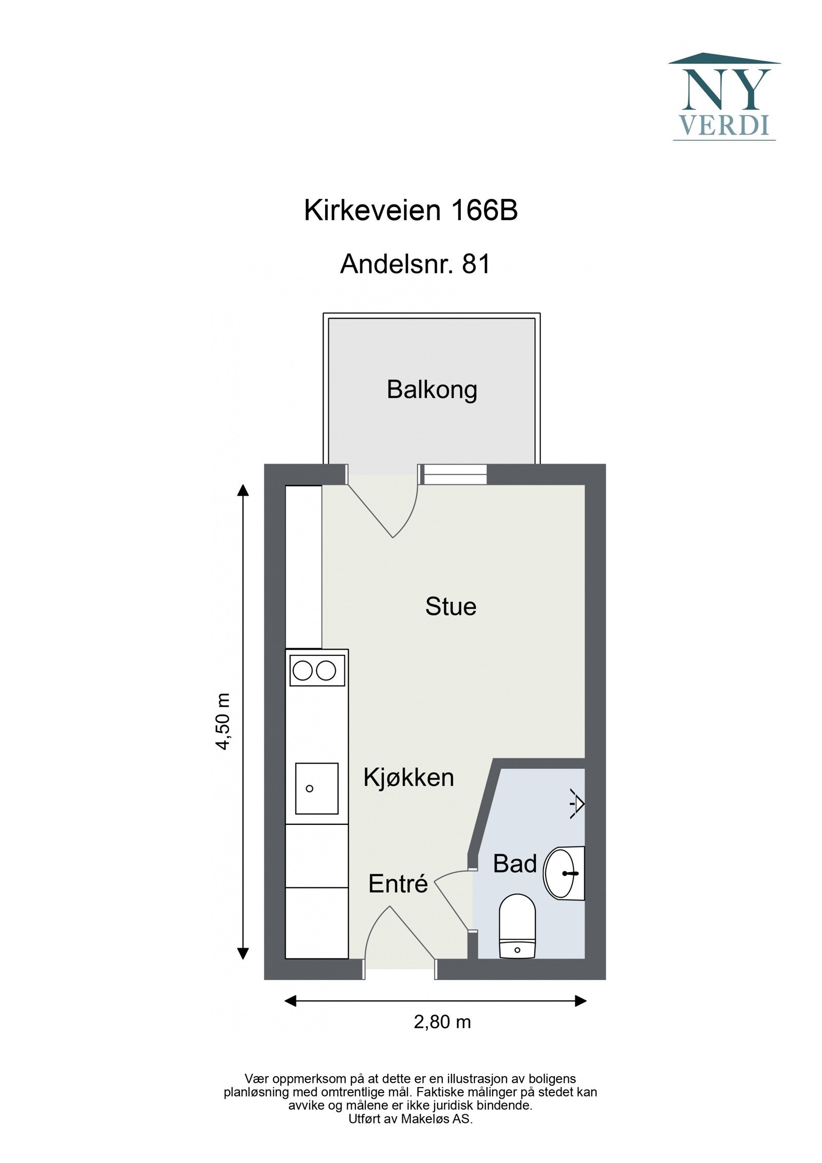 Plantegning 7. etasje med heis. I tillegg disponerer leiligheten en kjellerbod på ca. 1,4m². Galleribilde