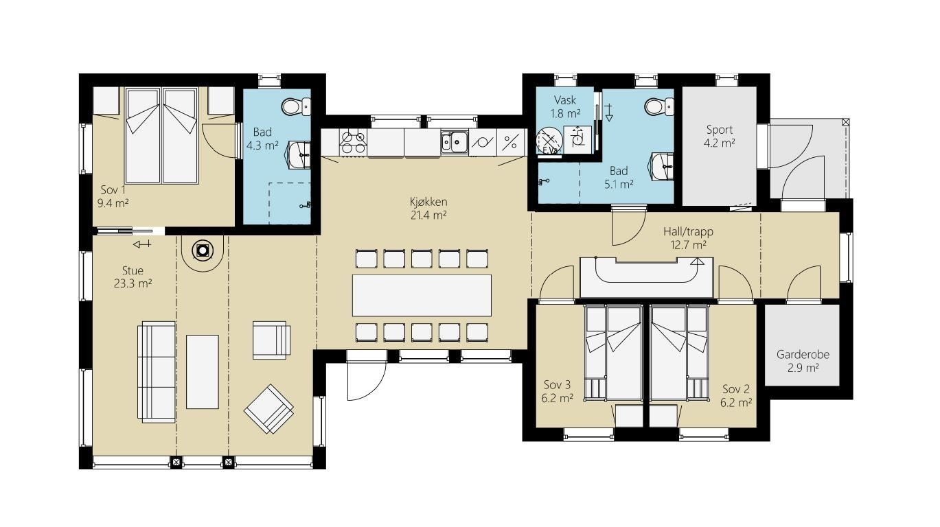 Plantegning av den prosjekterte hytta på tomt A5 Skei Sør på Skeikampen. Galleribilde