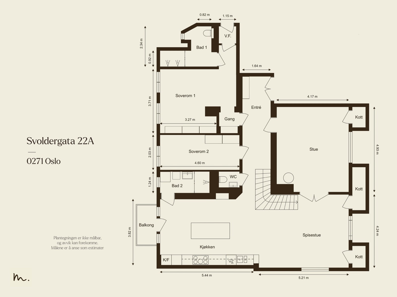 3. etasje består av entré, vindfang, to soverom, stue, kjøkken/spisestue, toalettrom og to baderom. Galleribilde