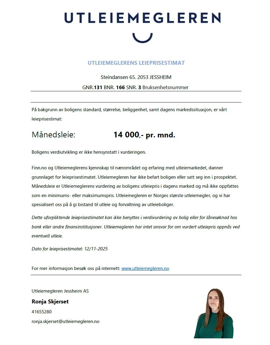 Leievurdering fra utleiemegleren. Galleribilde