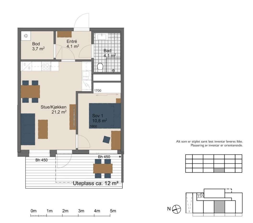 Plantegning - 1.etasje. I tillegg medfølger det en bod på ca. 3 kvm i underetasje. Galleribilde