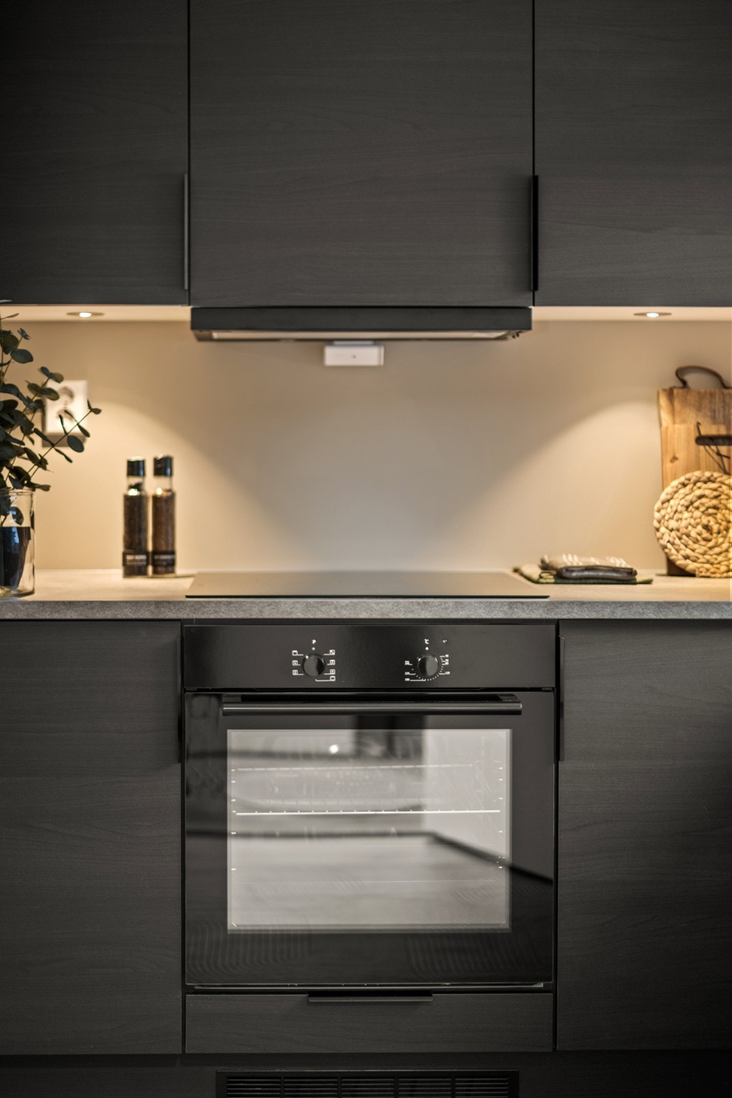 Kjøkkenet er utstyrt med integrert stekeovn, platetopp, kjøleskap og ventilator. Galleribilde