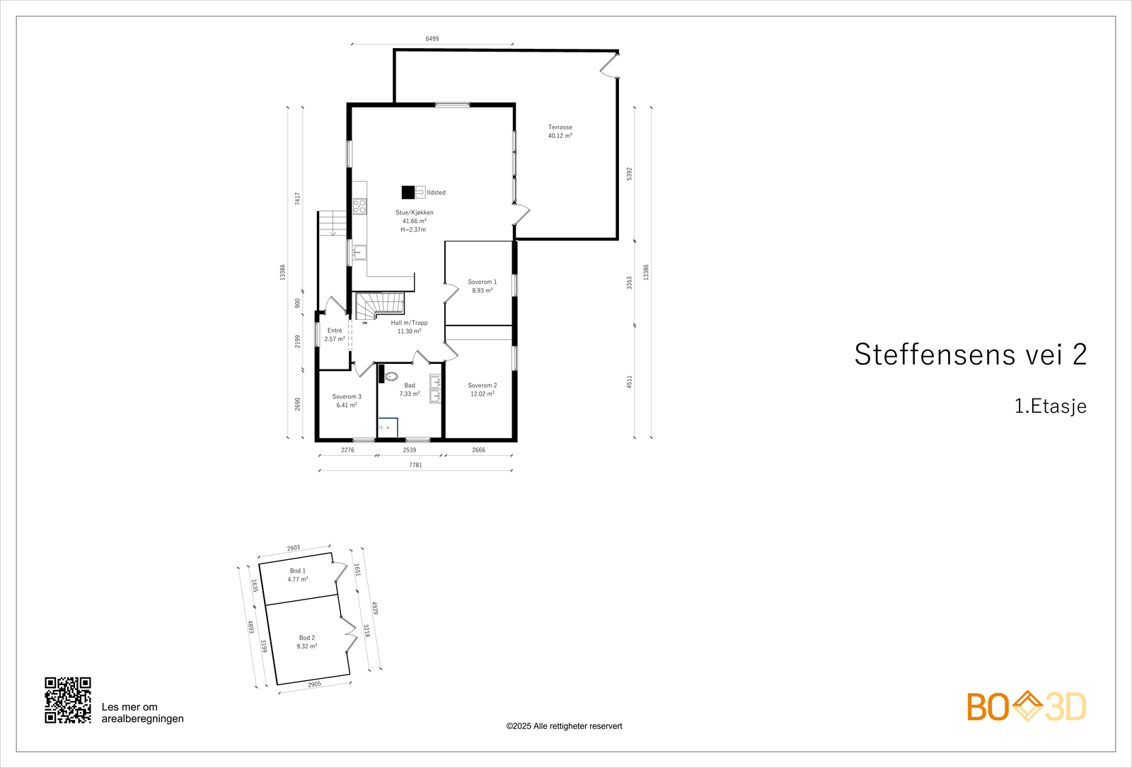 Plantegningen gir en god oversikt over boligens og bodens arealfordeling. Galleribilde