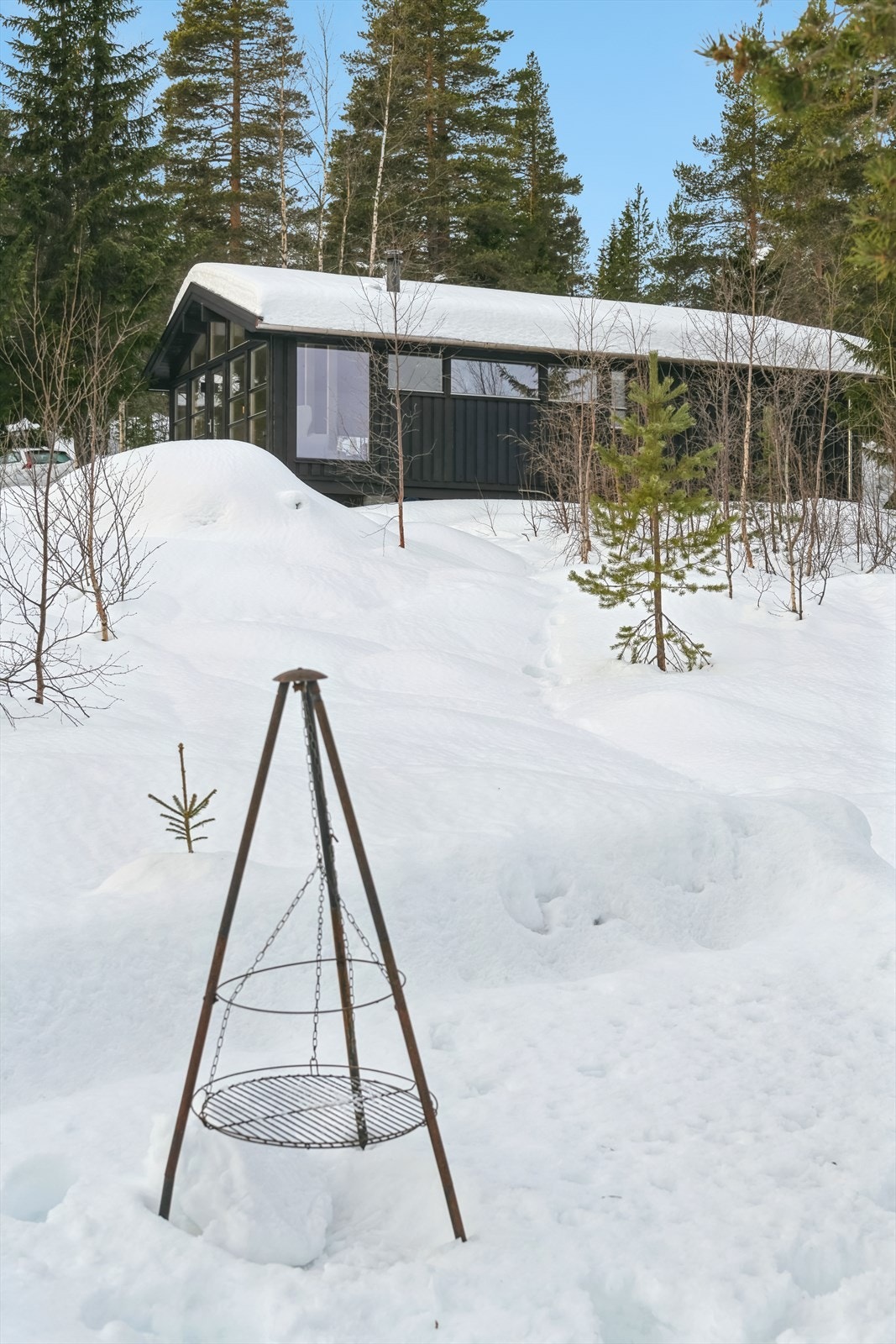 Bålplass på tomta og god tumpleplass for lek Galleribilde