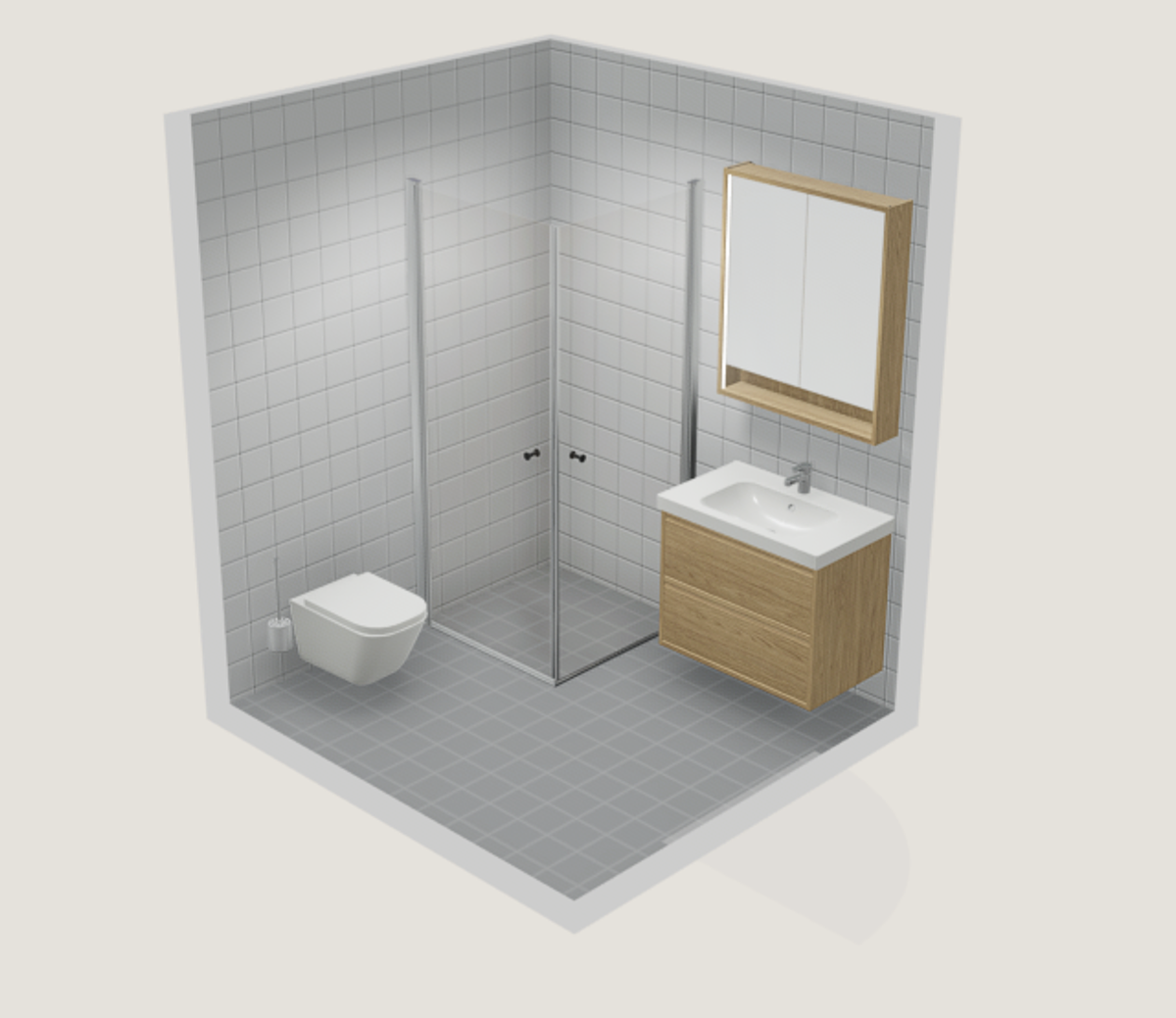 Planlagt bad fra IKEA, vaskemaskin kan ordnes ved behov Galleribilde