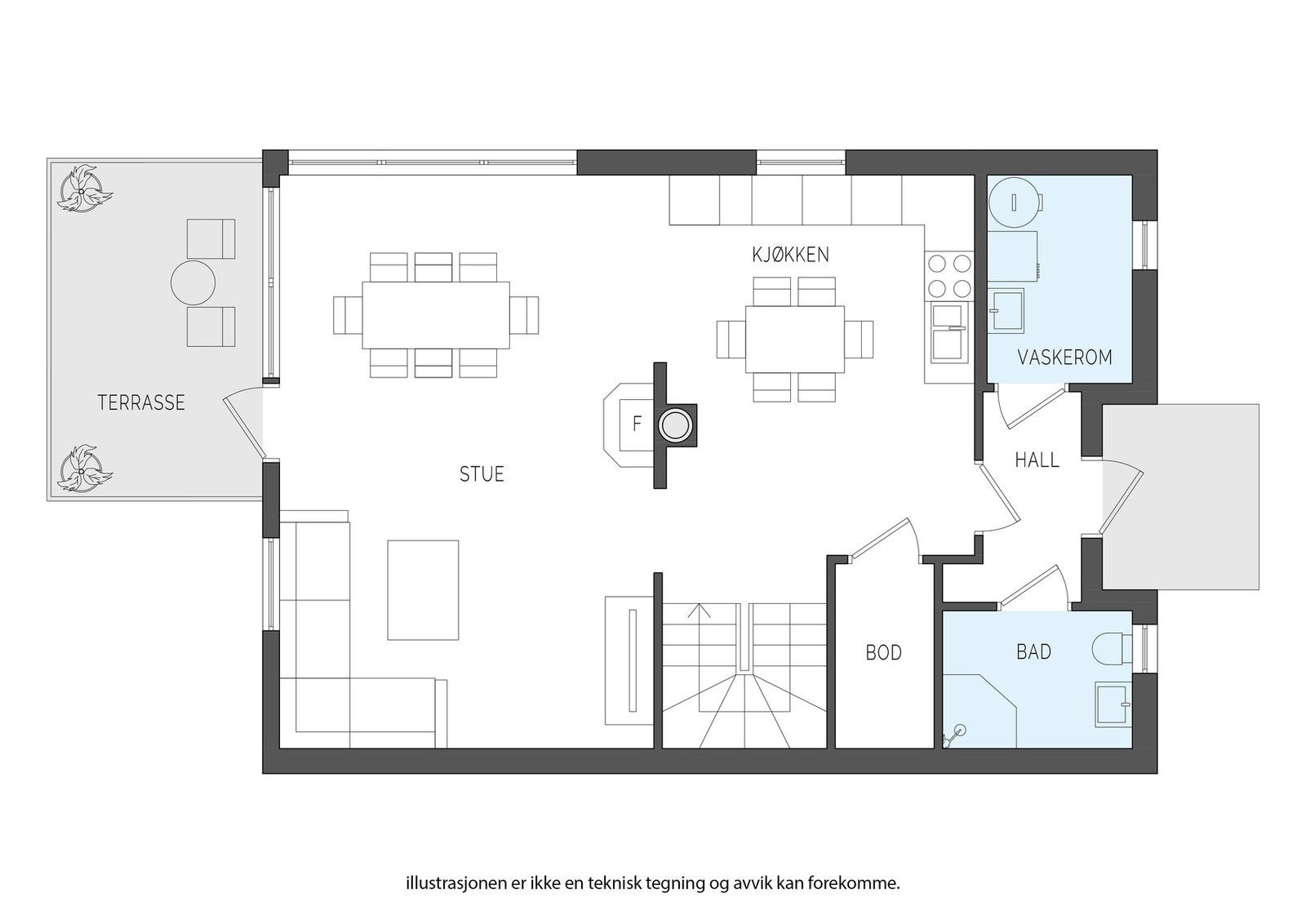 Planløsning illustrasjon 1. etasje Galleribilde