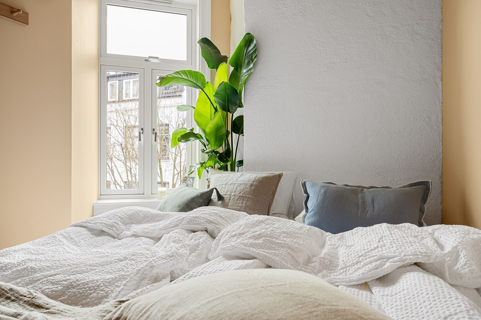 Soveromsvinduet vender ut mot en rolig bakgård Galleribilde