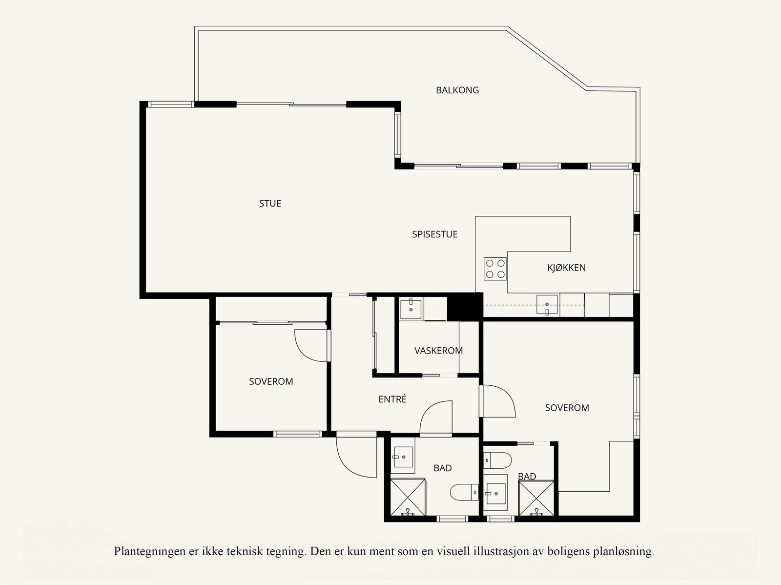 Plantegning - Leiligheten ligger på enden i byggets toppetasje Galleribilde