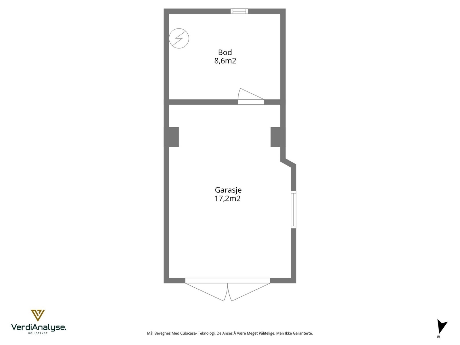 Planskisse med areal for garasje og bod. Galleribilde
