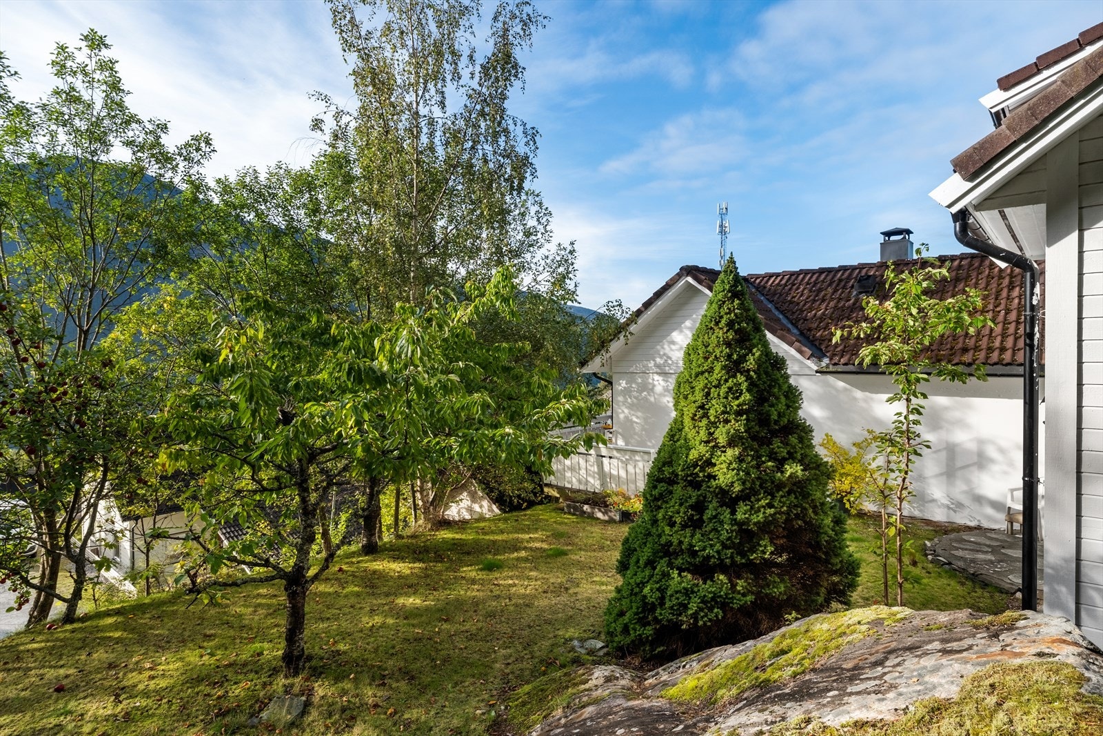Den store tomta består delvis av naturtomt og delvis opparbeida hageområde. Galleribilde