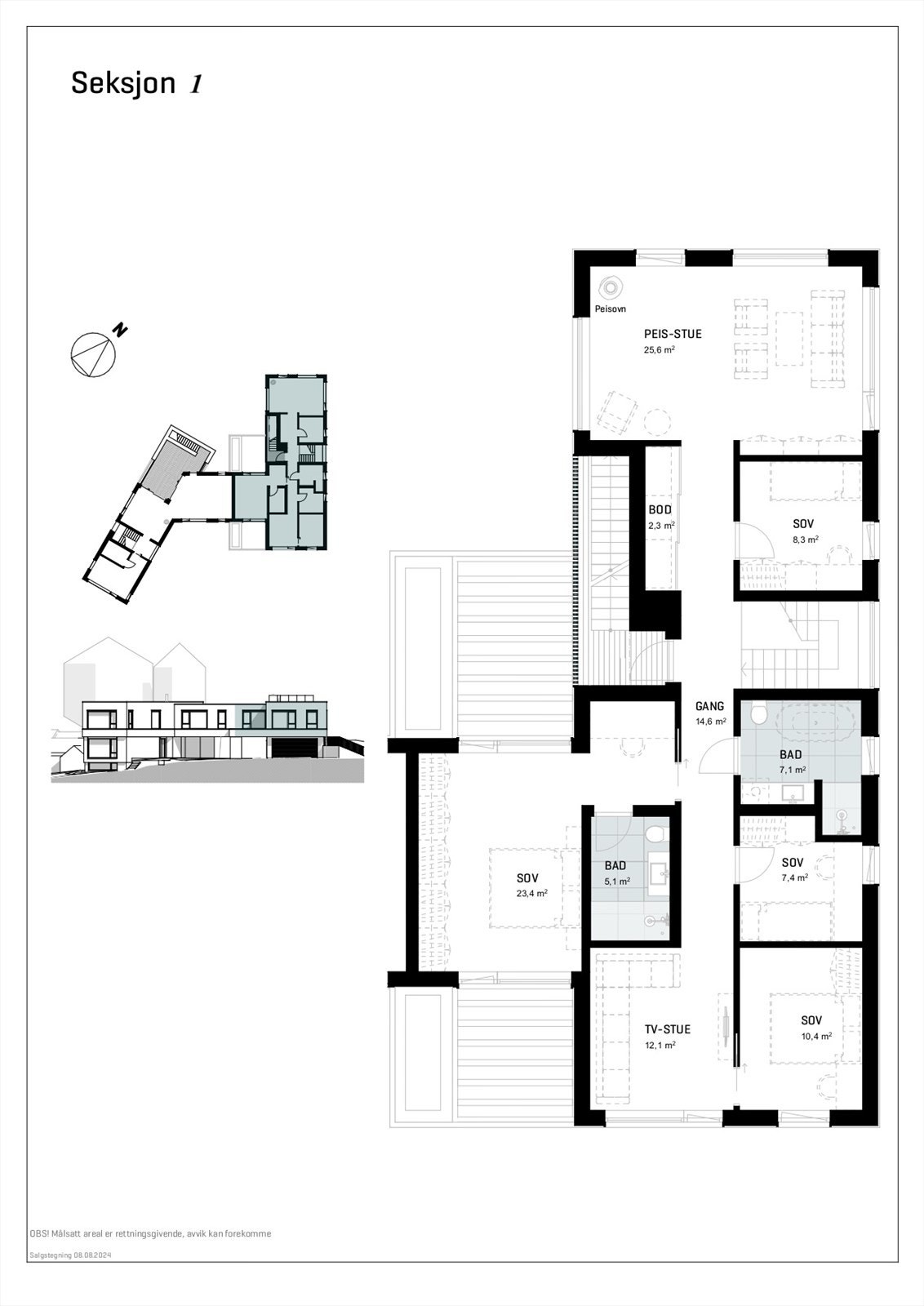 Plantegning 2. etasje. Angitte arealer i rombenevnelsene kan avvike fra virkeligheten, og ikke å anse som korrekte. Dette er byggetegninger. Galleribilde