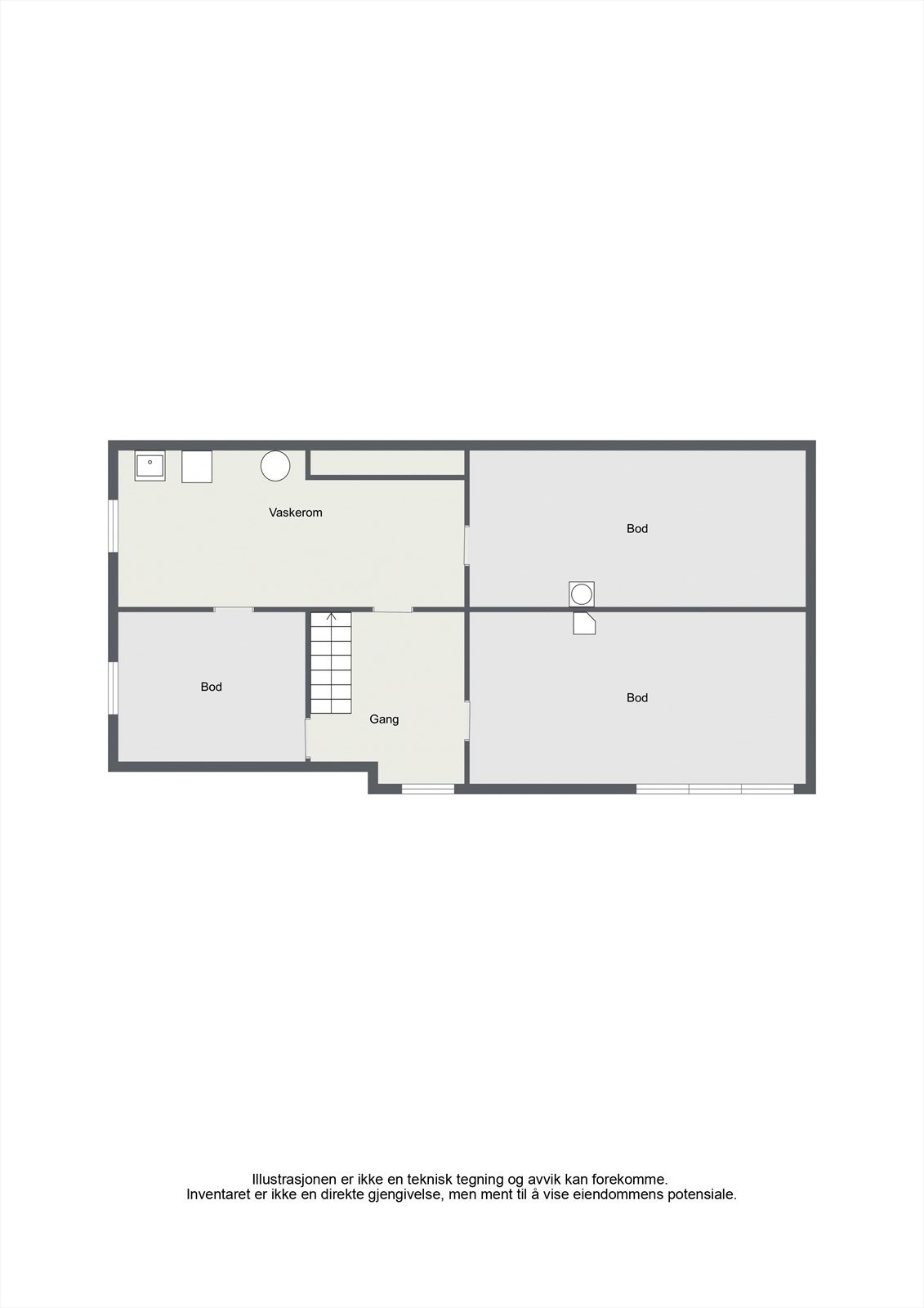 Kjeller består av vaskekjeller og flere boder med rikelig lagringsplass. Galleribilde