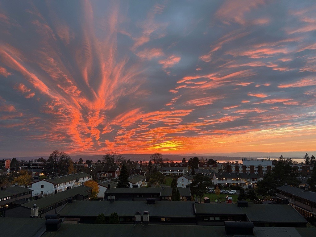 Selgers bilde av solnedgang sett fra leiligheten. Galleribilde