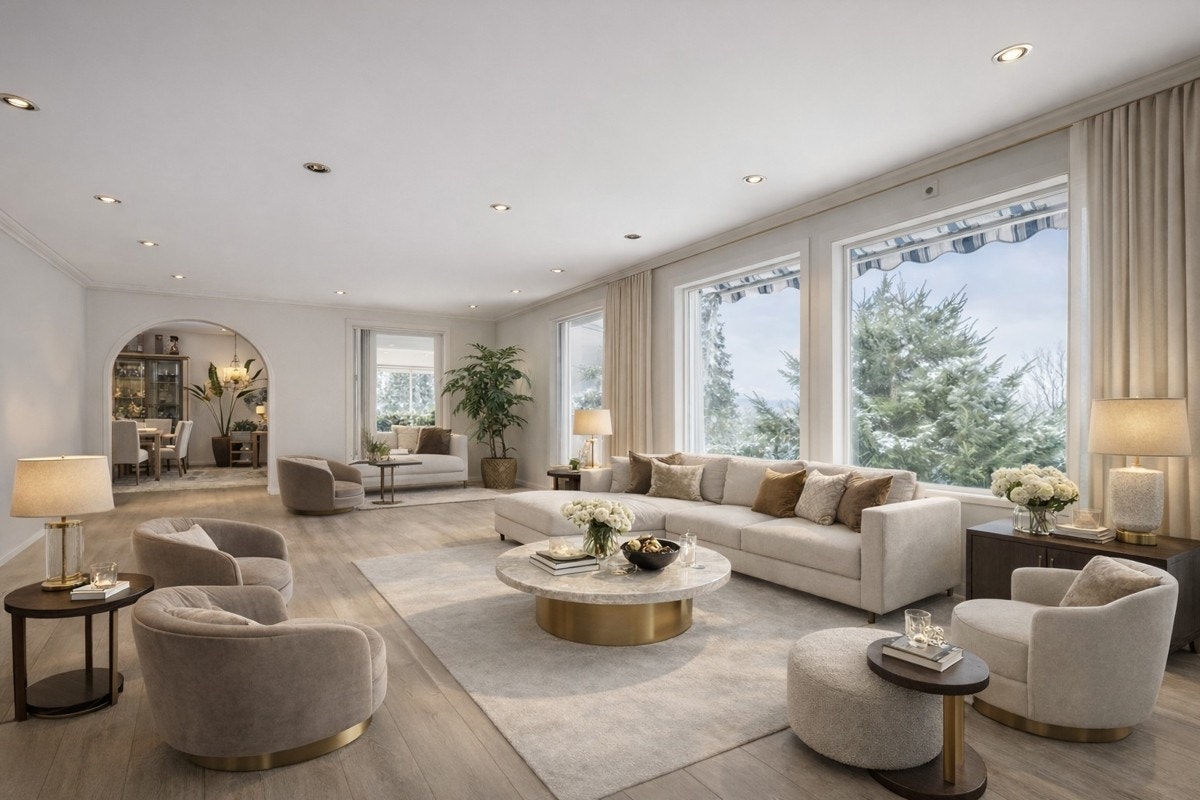 Stue illustrert med digital styling. Galleribilde