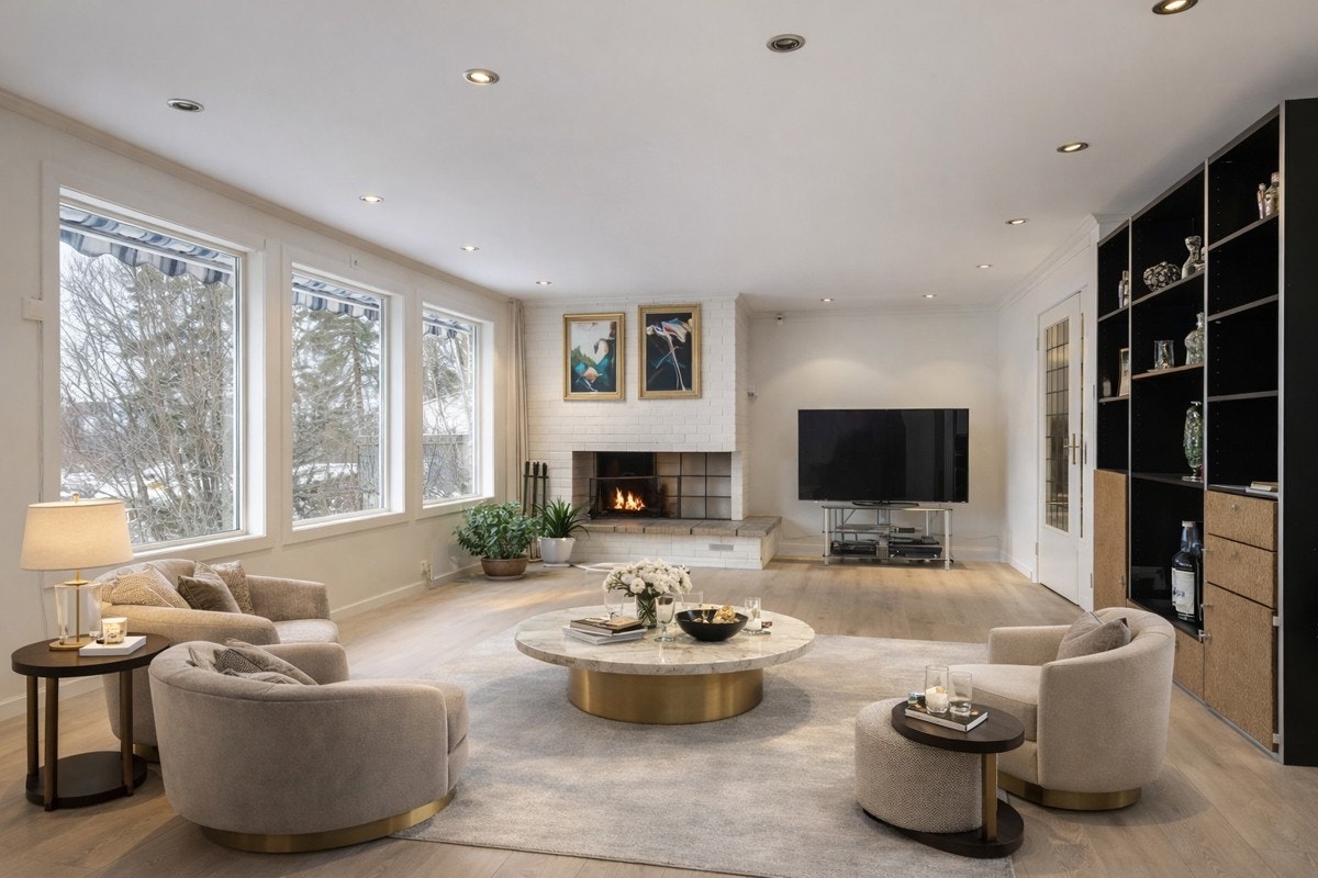 Stue illustrert med digital styling. Galleribilde