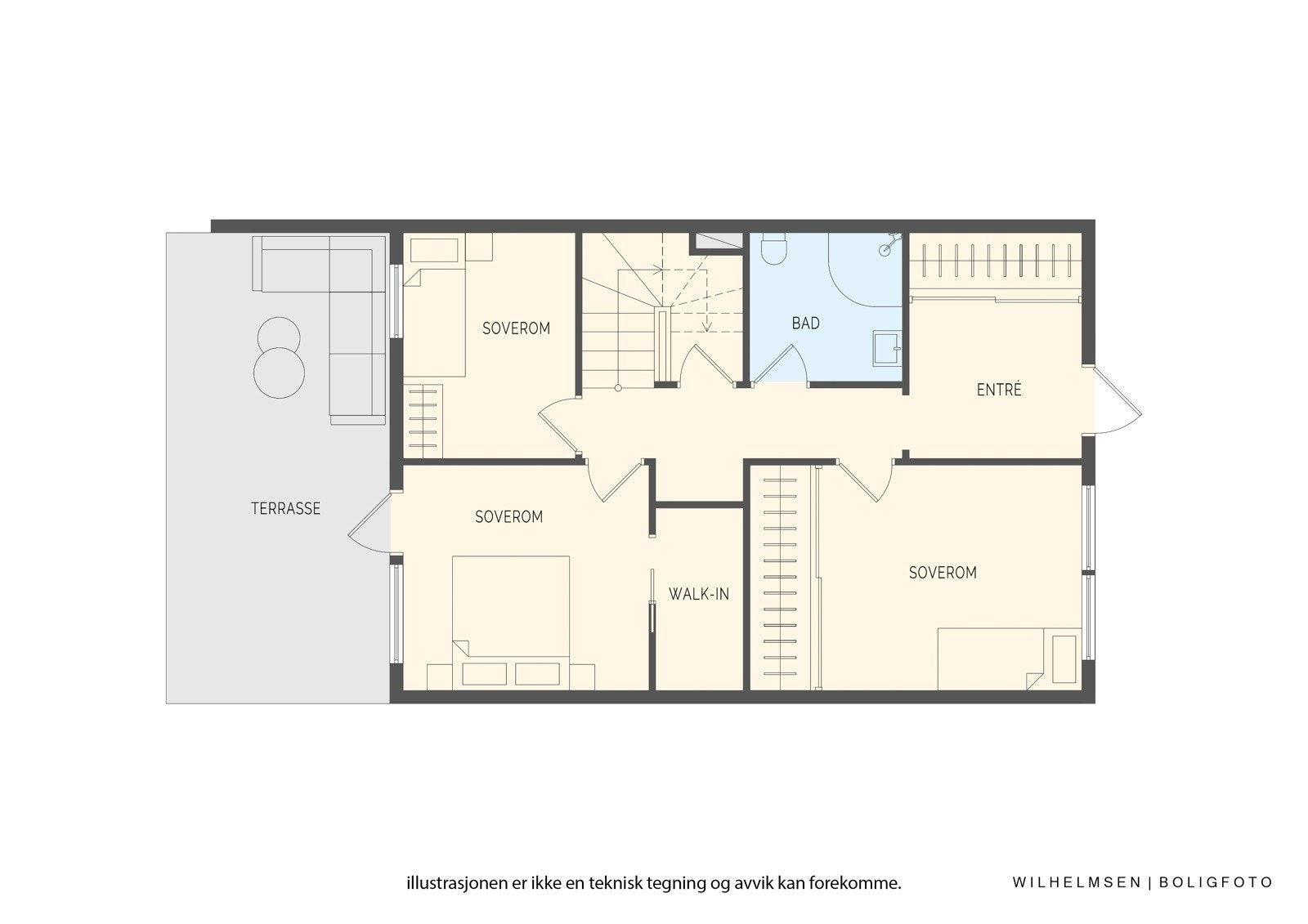 - Hovedetasjen har boligens soveom og bad - Galleribilde