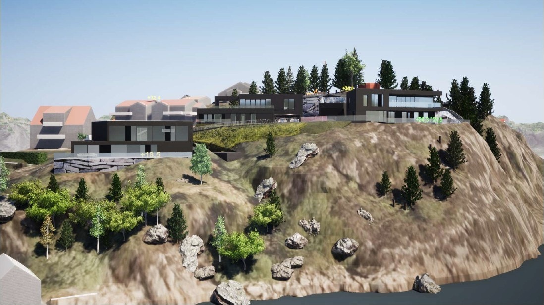 Her ser man hvordan huset kan plasseres i terrenget. Galleribilde