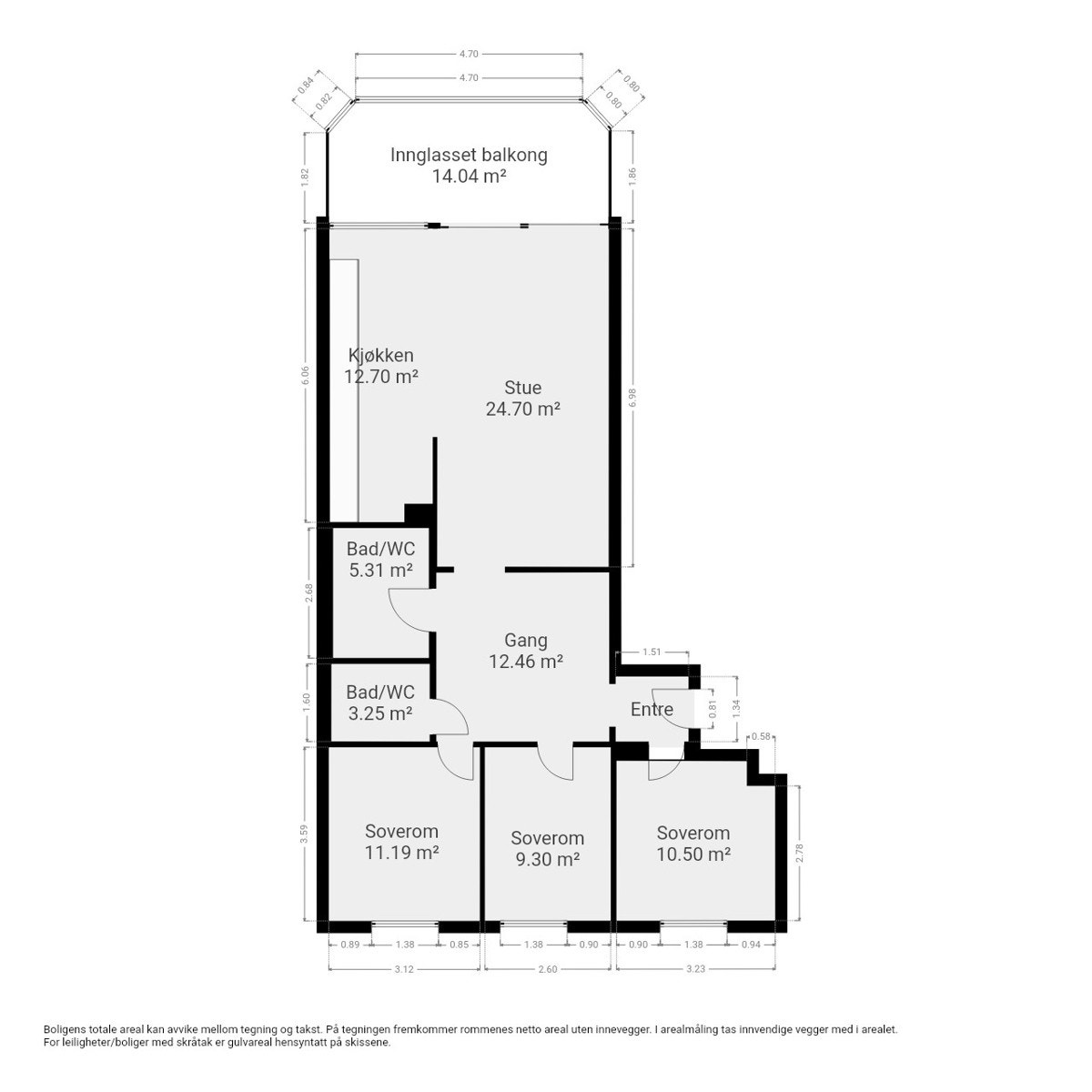 Plantegning - fin leilighet fordelt på 96 kvm BRA-i. Galleribilde