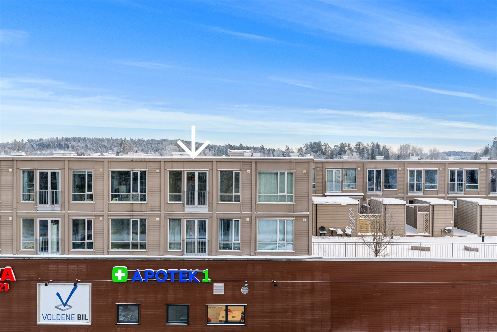 Leilighetene er plassert på taket av næringsarealene Galleribilde