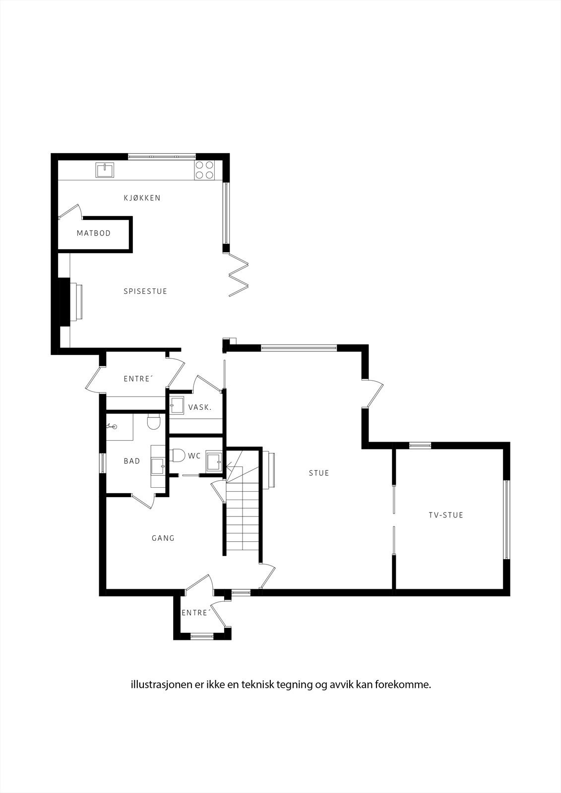 Hovedplan er romslig med store oppholdsrom og en fin flyt til uterom. Galleribilde