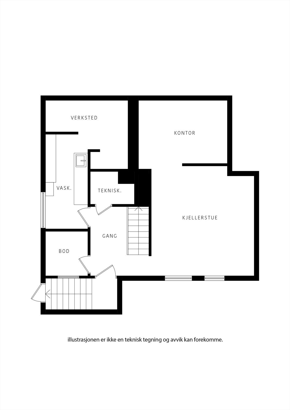 Kjelleren har god lagring og opphold for ungdommen med egen utgang. Galleribilde