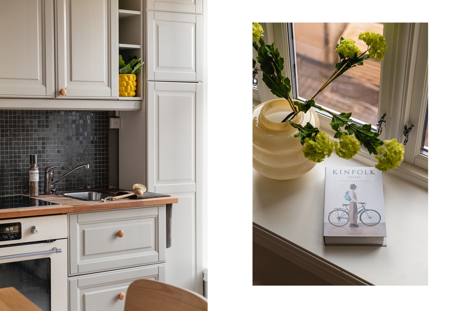 Av integrerte hvitevarer inneholder kjøkkenet keramisk platetopp, stekeovn og oppvaskmaskin. Galleribilde