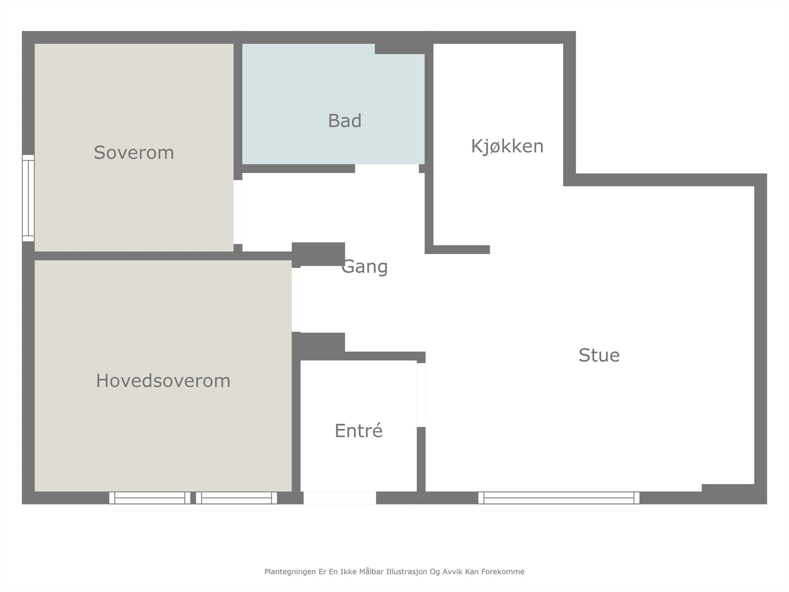 Underetasjen er innredet med 2 leiligheter. Ingen av disse er godkjent som separate leiligheter. Dette er planløsningen på leiligheten til venstre Galleribilde