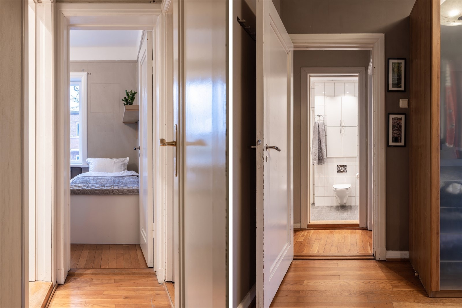 Mellomgang mellom hovedsoverom, soverom 2 og badet i 1. etasje . Galleribilde