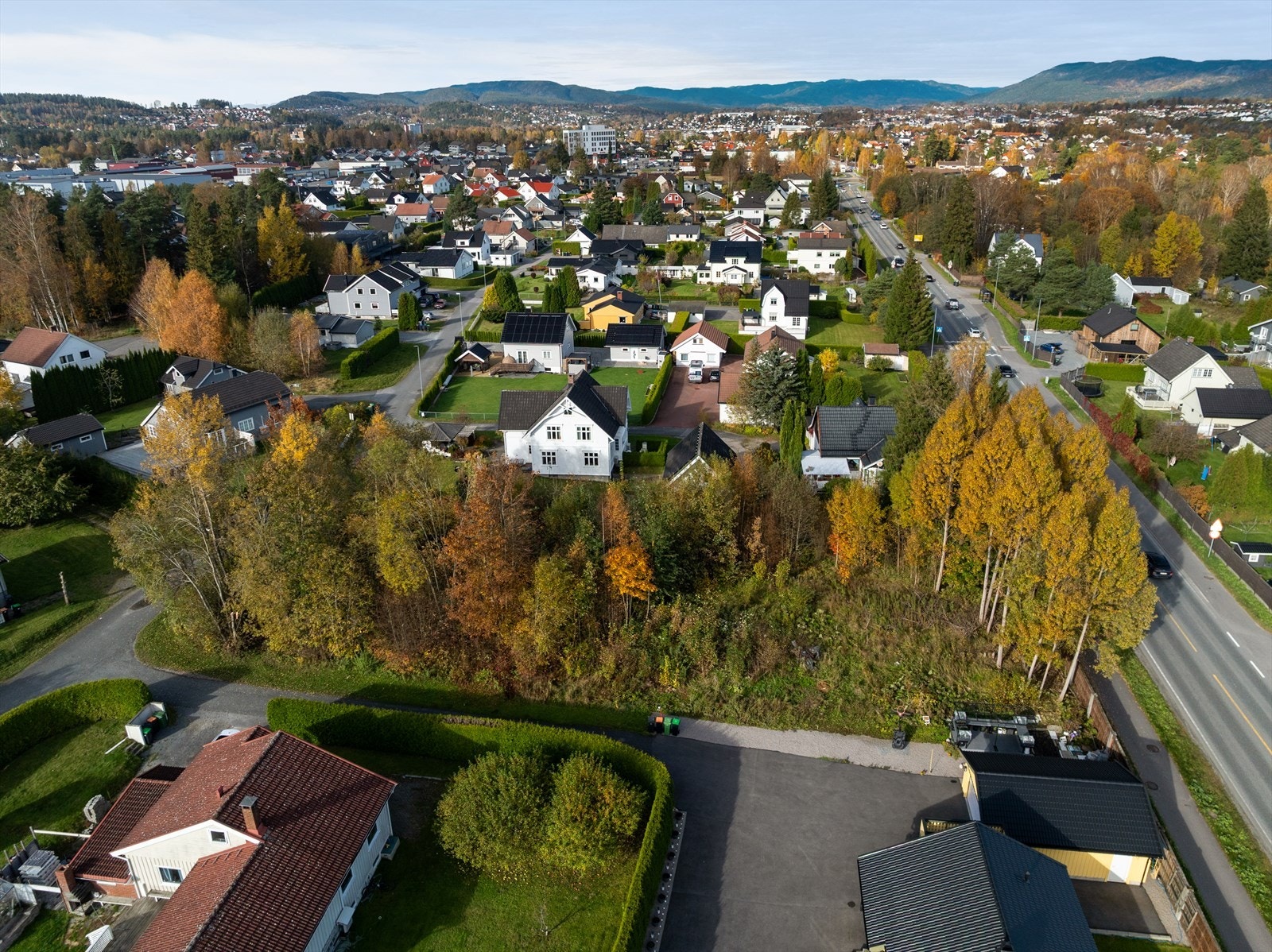 Eiendommen har en stor og relativ flat tomt på 1 957,30 kvm som i dag består av skog/ skogsvegetasjon. Galleribilde