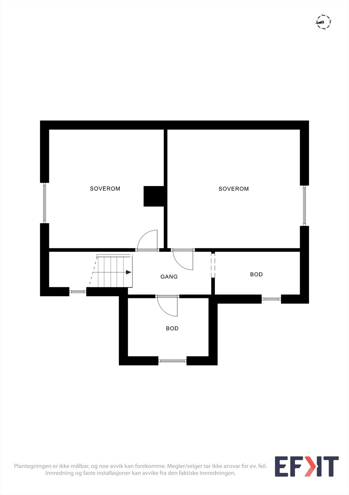 Andre etasje inneholder gang, to soverom og to boder. Galleribilde