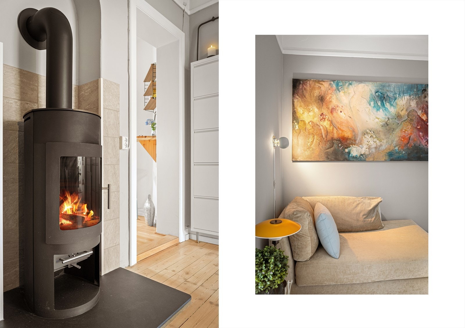 Leiligheten har en hyggelig peisovn, som varmer godt på kalde dager. Galleribilde