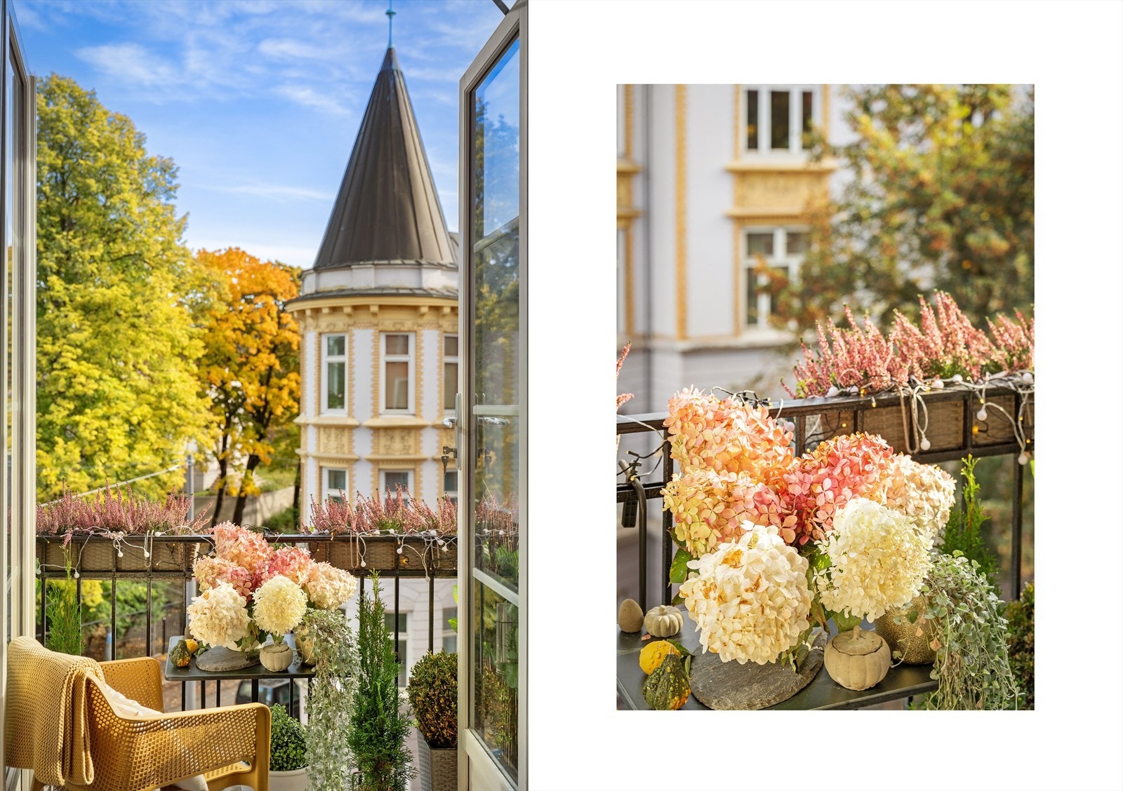 Balkong med nydelig utsyn over nærområdet og vakker bygårdsarkitektur. Galleribilde