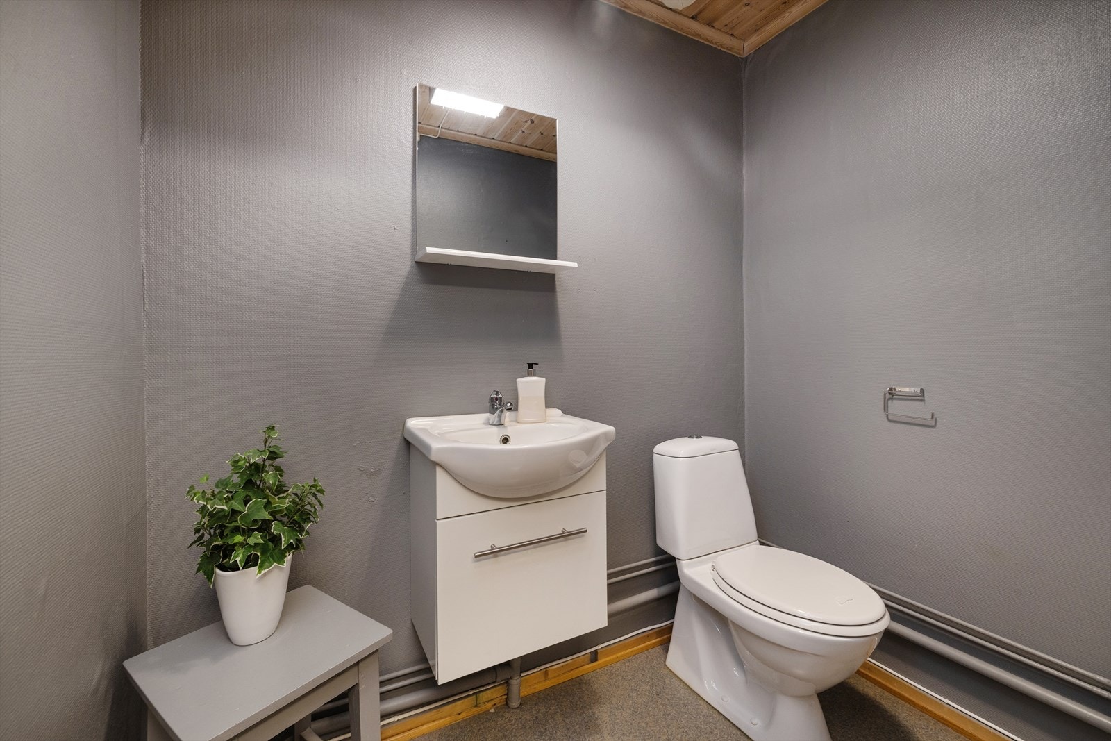 Næringsdelen har to separate toalettrom for ansatte eller kunder. Galleribilde