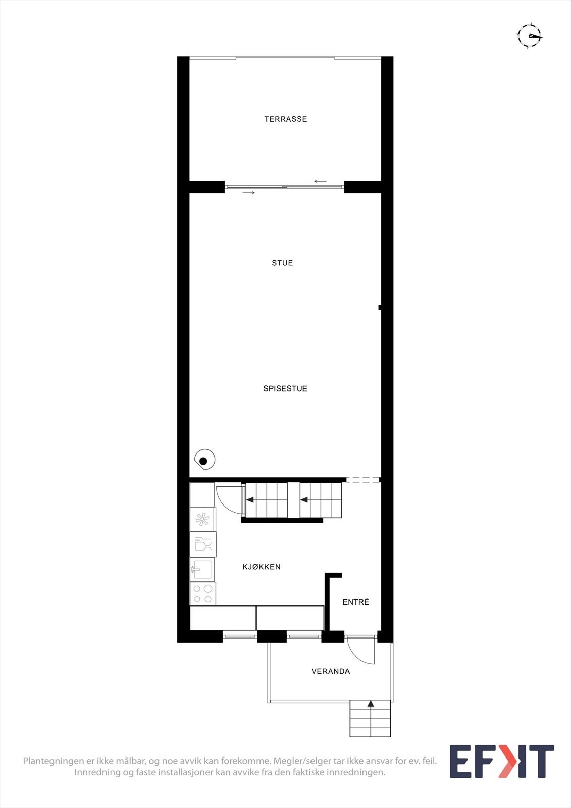Første etasje har en funksjonell planløsning med entré, kjøkken og en romslig stue. Galleribilde