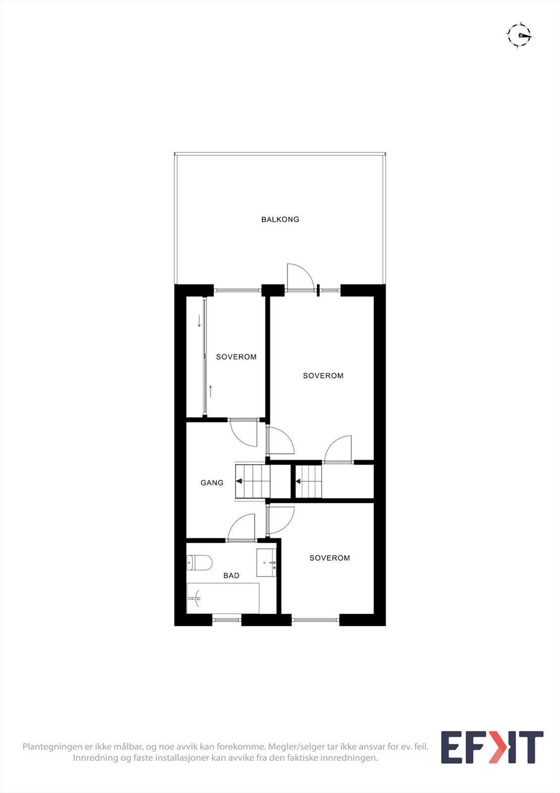 Andre etasje inneholder tre soverom og et baderom. Galleribilde