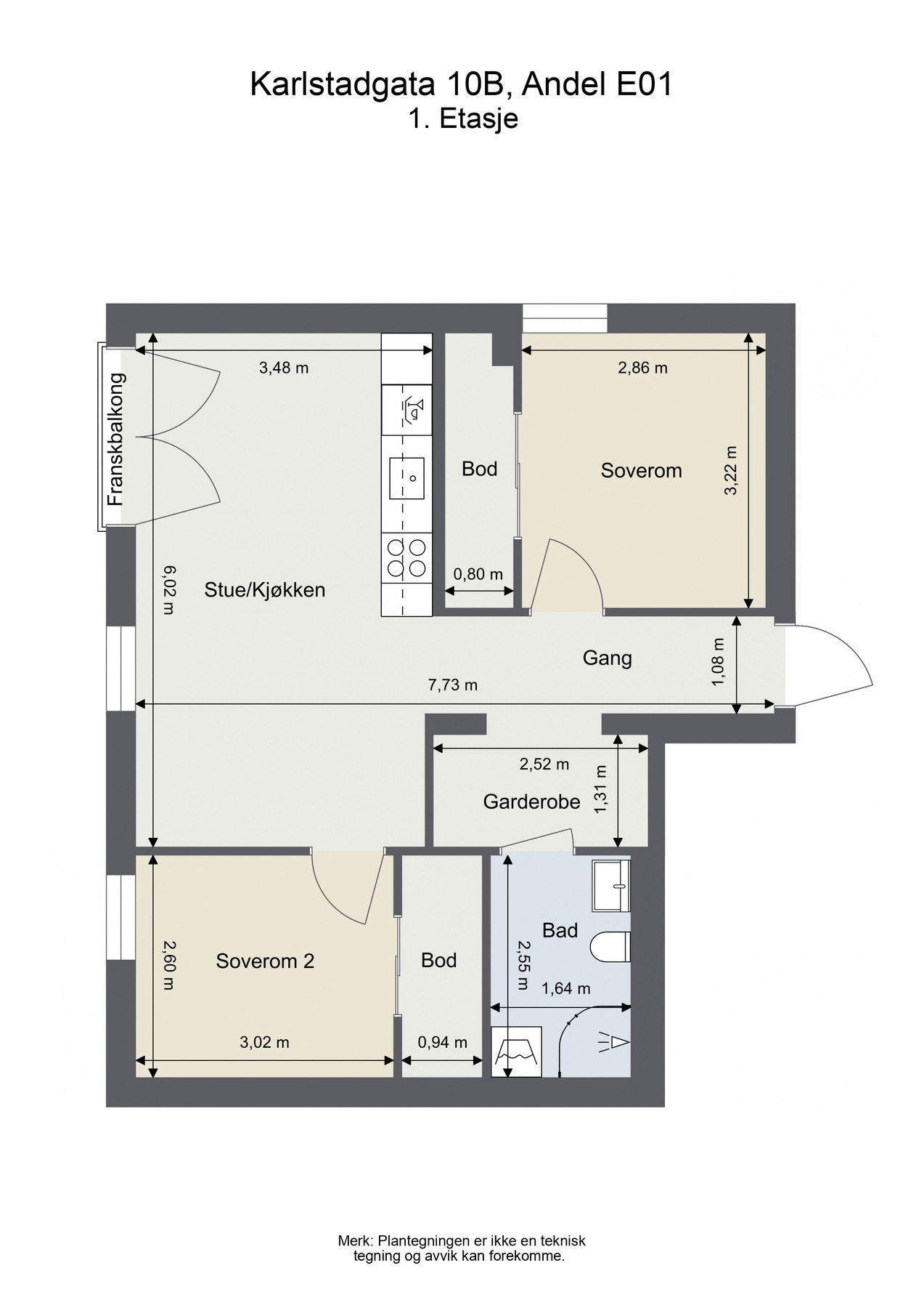Plantegning med mål. Galleribilde