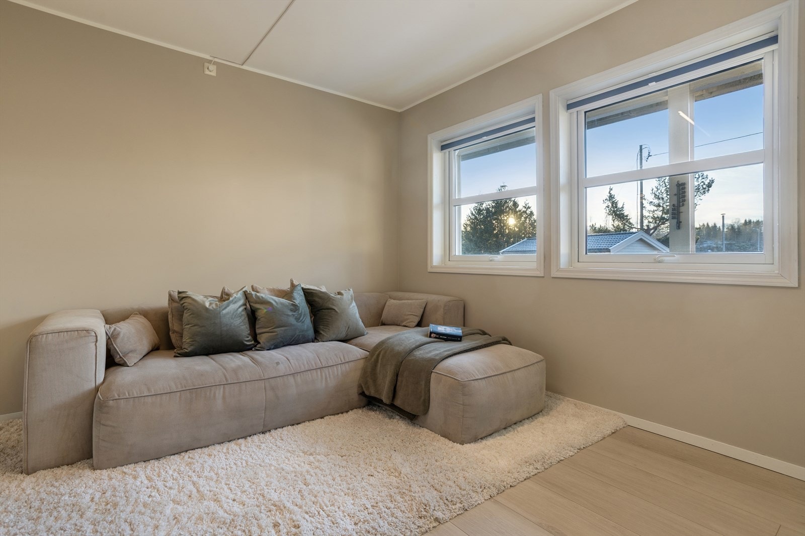 Lys og luftig stue med store vindusflater som slipper inn godt med dagslys. Galleribilde