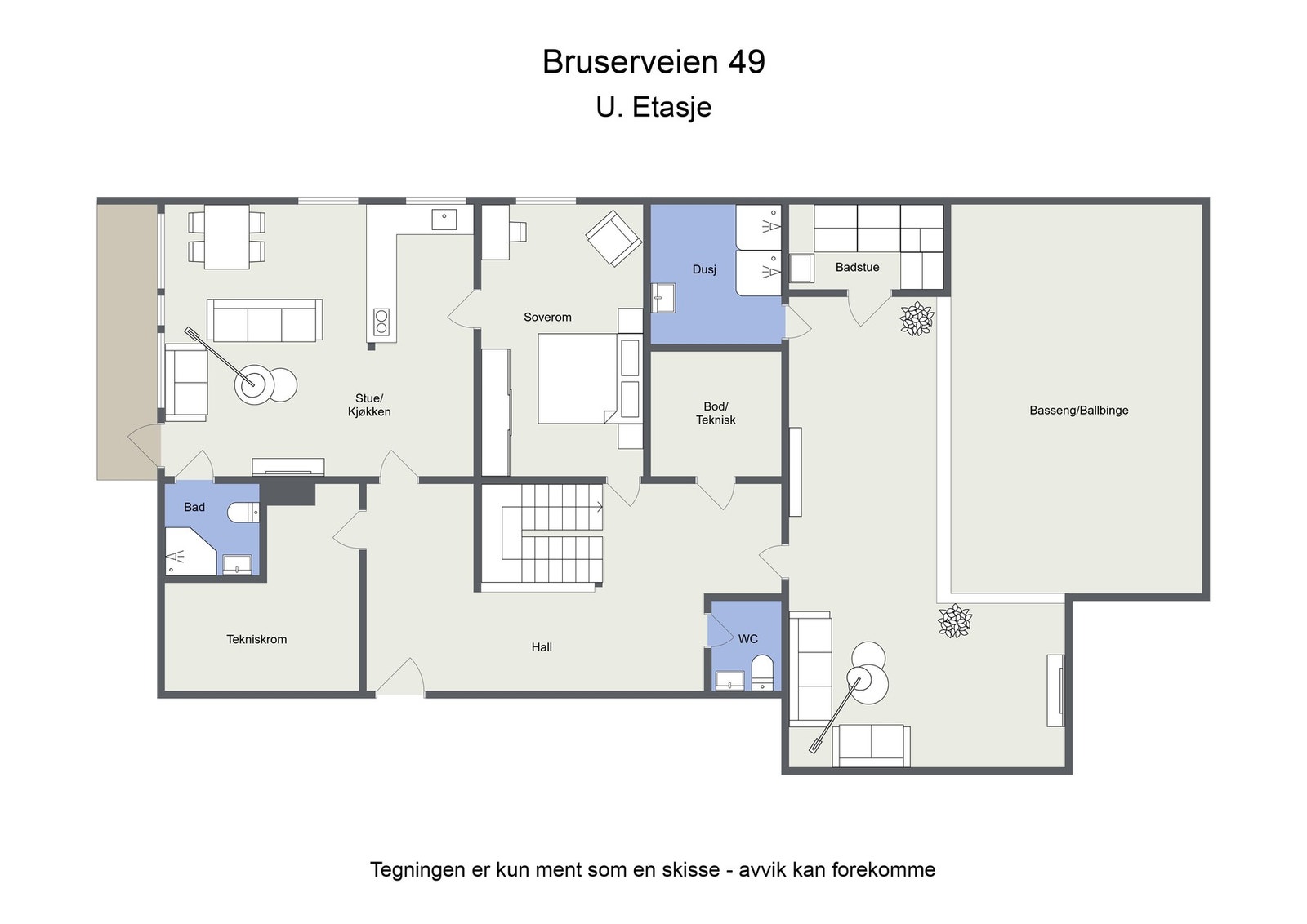 Omtrentlig planskisse, u. etasje Galleribilde