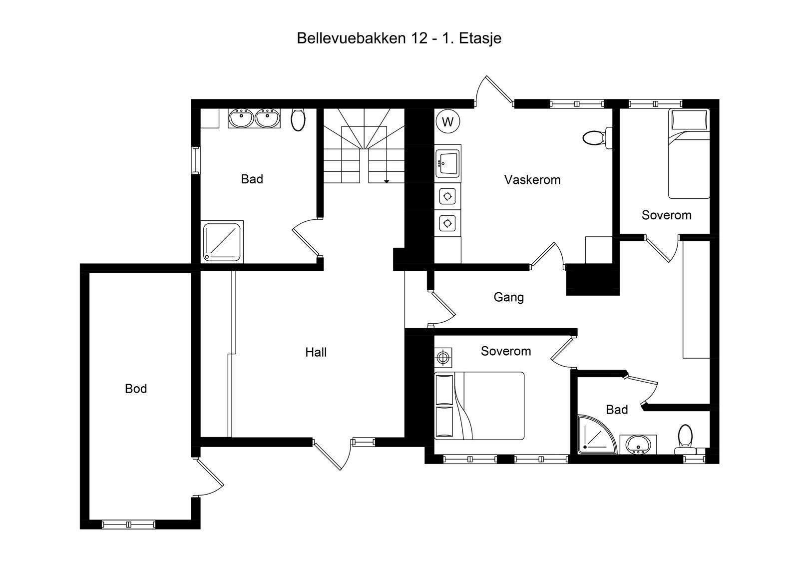 Plantegning første plan. Bildene som følger er eksklusivt fra denne etasjen Galleribilde
