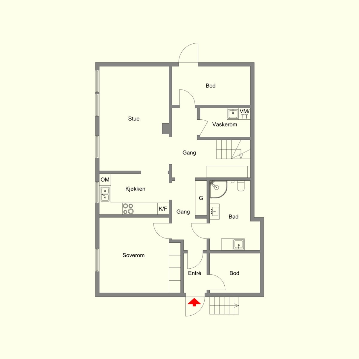 Slik ser plantegningen av underetasjen ut i dag. Tidligere var det en separat utleiedel. Galleribilde