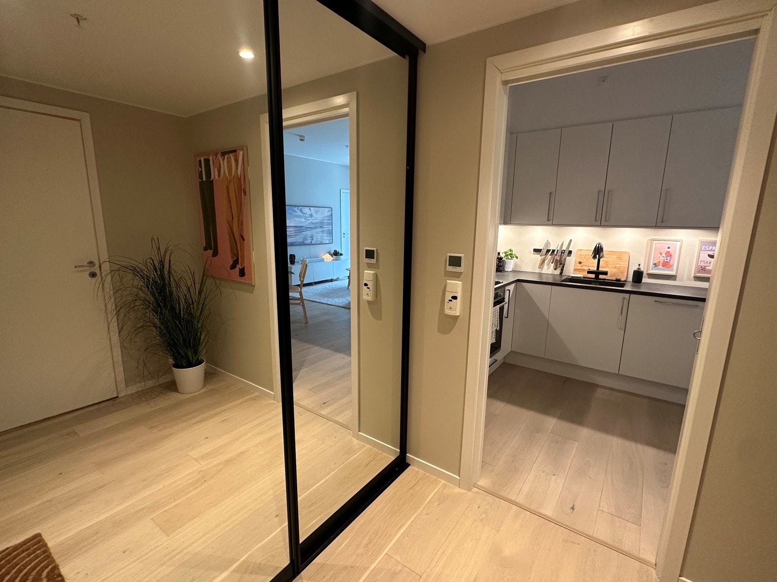 Innbydende entré med god plass til å henge fra seg yttertøy og sko. Galleribilde