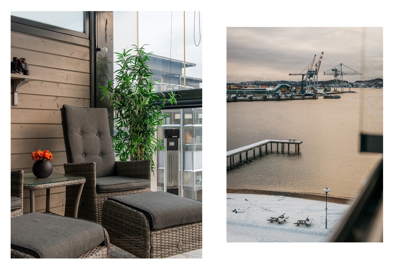 Fin sjøutsikt fra innglasset balkong, her kan du følge med på båttrafikken. Galleribilde